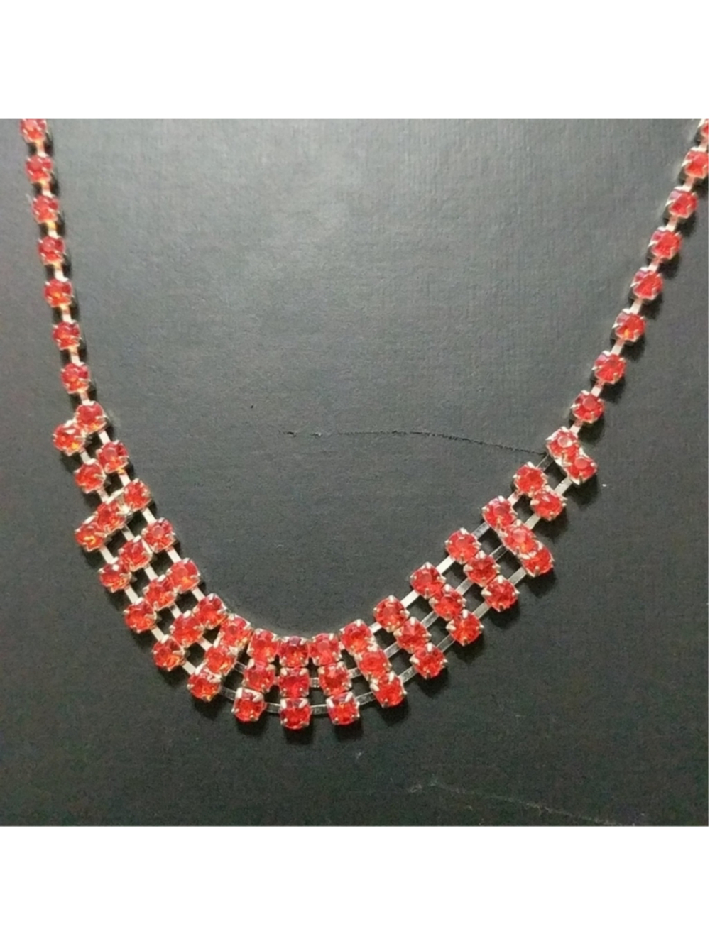 Red Rhinestone Statement Necklace - Picture 2 of 2